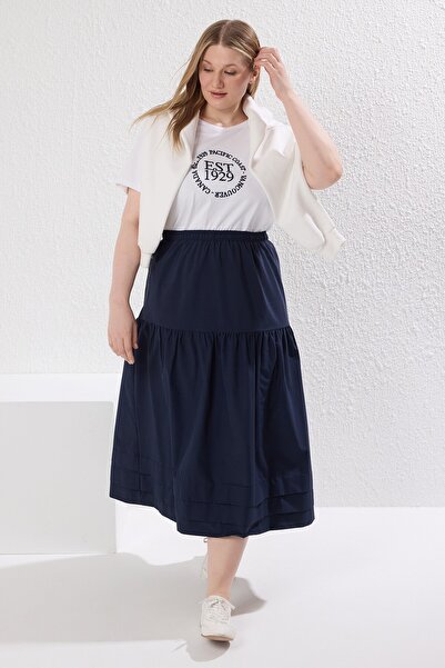 Trendyol Curve Navy Blue A-Line Woven Oversize Skirt Tbbss25Az00010