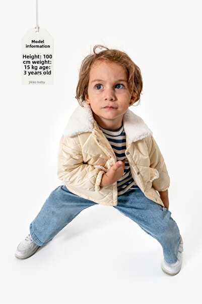 Jikko Baby 3-Piece Baby Set with Striped Sweatshirt and Quilted Coat 8171