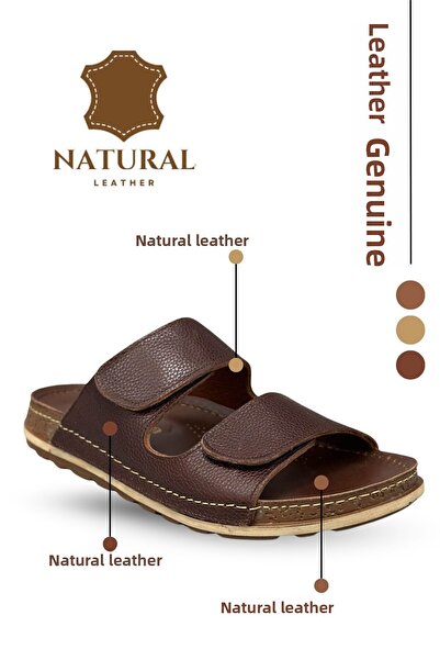 Moda Anna Genuine Leather Men's Slippers Natural Leather Slippers C Brown