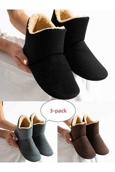 Moda Devrin 3-Piece Pack Unisex Fur-Lined Home Boots Slippers Dowry Bundle Set