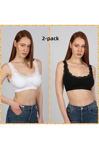 Şenay Pack of 2 Lace Women's Bustiers - with Pads, Economical, White/Black