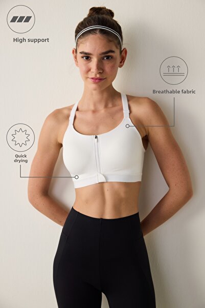 Penti White Zippered High Support Covered Sports Bra