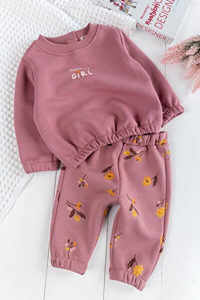 Babymod طقم بناتي شتوي منقوش بالزهور مكون من قطعتين
