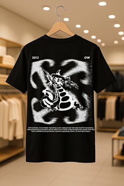 SELF CONTROL Dragon Off-White Logo Design Τυπωμένο Oversize Unisex 100% βαμβα...