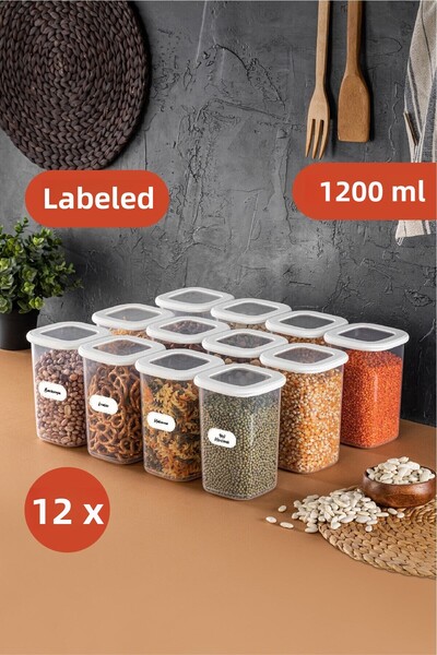 Vienev مجموعة مكونة من 12 حاوية تخزين طعام مربعة متوسطة الحجم بسعة 1.2 لتر باللون الأبيض