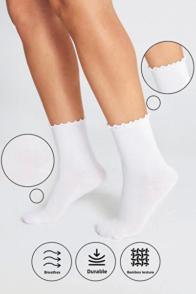 bamboo star White Bamboo Γυναικεία 3 τεμαχίων Socket - Κάλτσες με βολάν, χωρίς λάστιχο και χωρίς ραφή