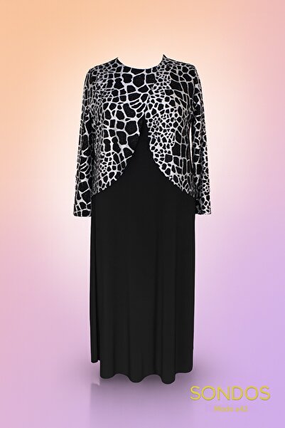 HESNA Μαύρο Zuhal με μπουφάν Plus Size Κομψό μοτίβο καμηλοπάρδαλης Mother βραδινό κοστούμι