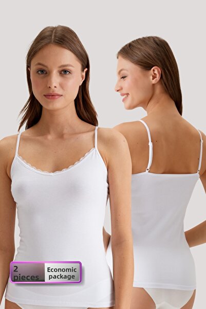 Pierre Cardin White 1024 Thin Strap Lace Cotton Undershirt