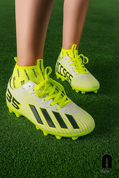 Allyup White Yellow Astroturf Football Boots - Boys' Football Sneakers F35Kr
