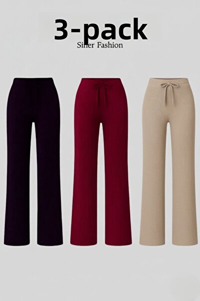 Siner Fashion Női 3 részes bordázott, bő szárú, kényelmes alkalmi nadrág