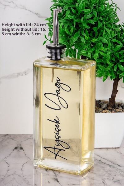 DNS HOME 3-Piece Luxury 500ml Oil Pot Wooden Stand Silver Cover Glass Oil Pot Sunflower Oil Olive Oil Sauce Bowl Vinegar Bowl