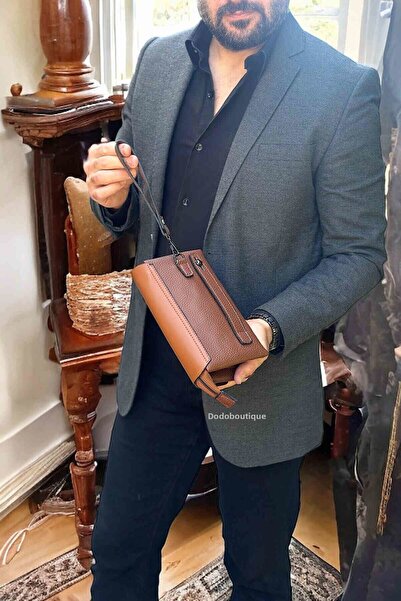 Dodo4men Висококачествена мъжка чанта за ръка и китка в кафяво