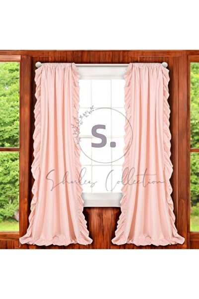 shules collection ستارة كتان قطن عتيقة باللون الوردي مع كشكشة مزدوجة الجوانب (مقاس كبير جدًا) - جناح واحد - بدون طيات