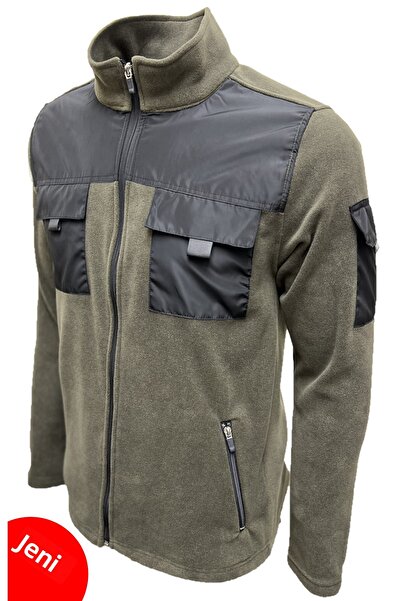 Polviton Men's Fleece Jacket Tactical Tactical Flecee Khaki No Velcro on the Closures!