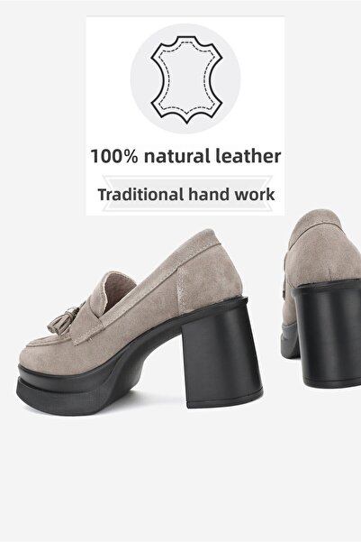 TUNAELLİ ДАМСКИ ОБУВКИ МОКАСИНИ НА ПЛАТФОРМА ОТ ВЕЛУР ОТ ЕСТЕСТВЕНА КОЖА НА ВИСОК ТОК