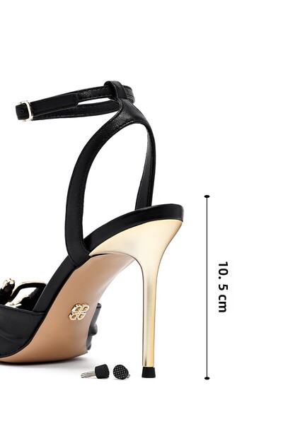 Derimod Women's Black Ankle Buckle High Thin Heels Shoes Genuine Leather Sandals 25Sfd494718