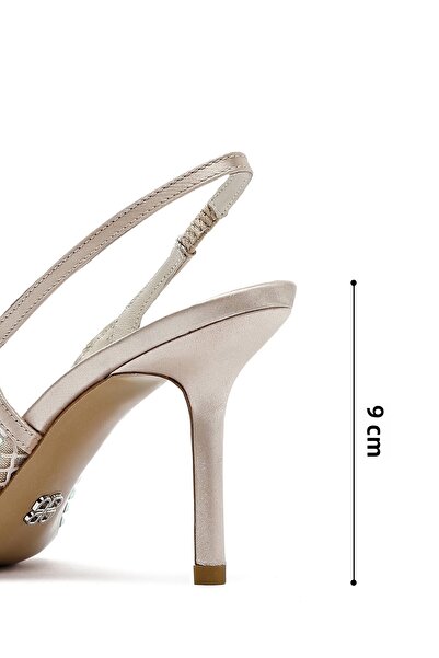 Derimod Women's Beige Stone Open Back Thin Heeled Leather Shoes 25SFD1210TS