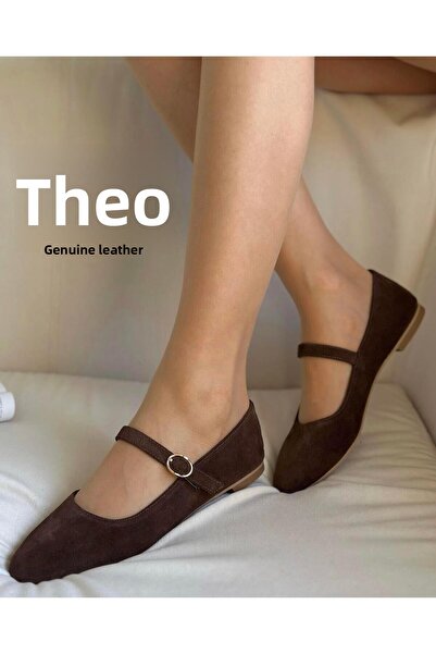 Zuum Γυναικείες μπαλαρίνες μπαλαρίνες Teo 100% γνήσιο δέρμα και σουέτ Mary Jane - καφέ σουέτ