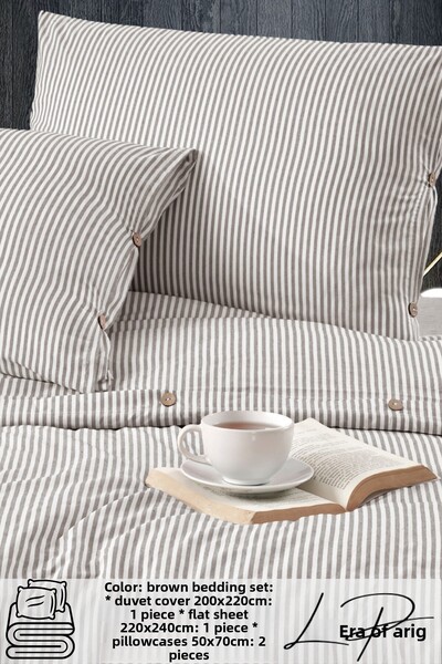 Larispera Set de husă de pilota cu dungi Ranforce din bumbac cu nasturi supra...