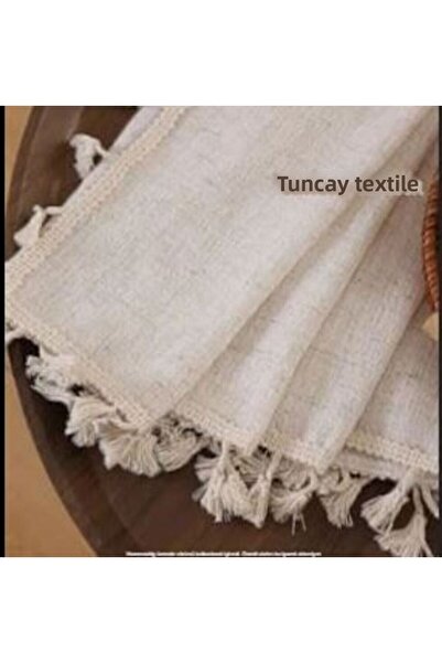TUNCAY TEKSTİL 100% Natural Cotton - Linen Pompom Curtain