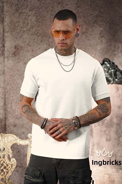 Butik TREND BİZ Tričko s oboustranným látkovým límcem a rukávy, detaily žebrovaného štítku, poloviční oversize střih