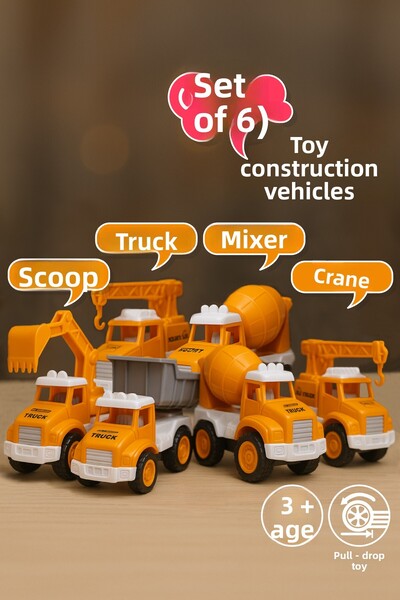 SmartFox Toy Construction Machinery Set - 6 Toy Construction Machinery with Pull and Drop Feature