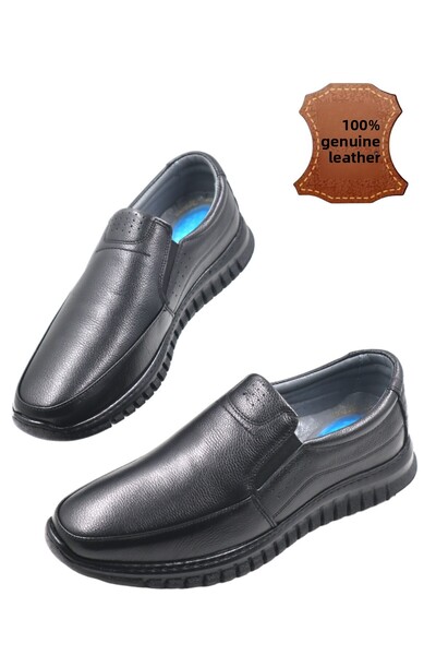 nazenintasarımlar Men's Black Orthopedic Inner and Outer Complete Leather Gel Ultra Comfortable Casual Shoes