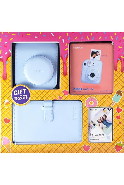 Fujifilm صندوق هدايا كاميرا Instax Mini 12 (أزرق فاتح)