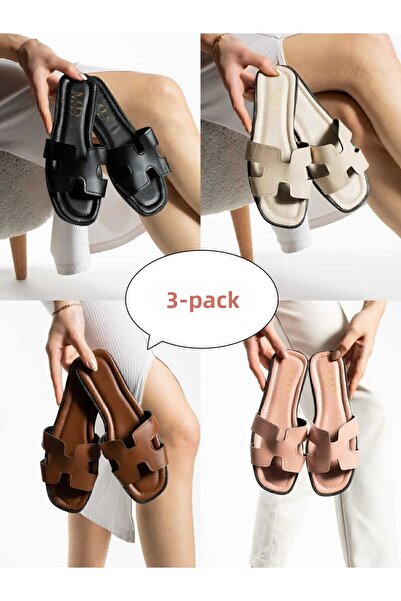 Moda Devrin 3 Pack Open Front Side Women's Slippers Outdoor and Home Slippers