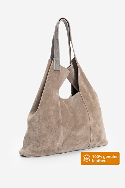 Marjin Women's Genuine Leather Shopper Bag with Inner Bag, Button Closure Shoulder Bag, Filun Mink Suede