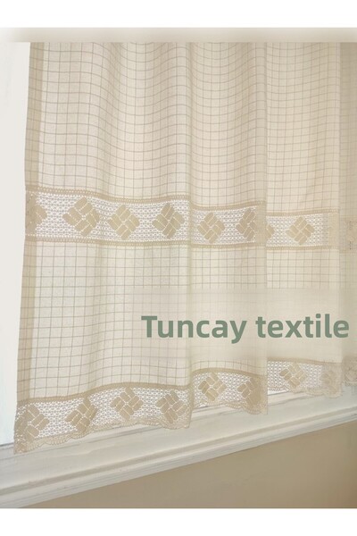 TUNCAY TEKSTİL Monika Curtain - 100% Cotton, Lace, Authentic Sunshade Curtain - Width X Size