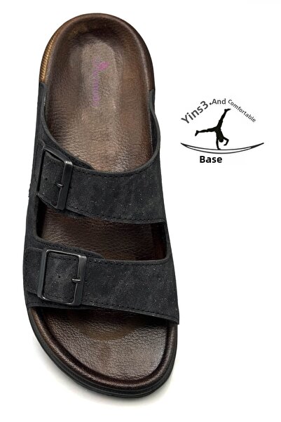 sermoda Papuci pentru bărbați din piele neagră flexibilă și confortabilă - ca...