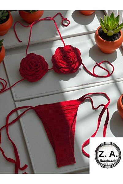 ZAHandmade Za Handmade Rose Detailed Bikini Set