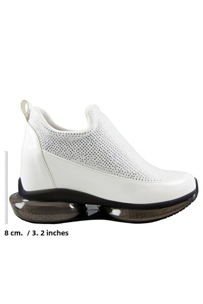 Erkan Saçmacı Viviana White Stone Stretch Hidden Wedge Heeled Casual Shoes