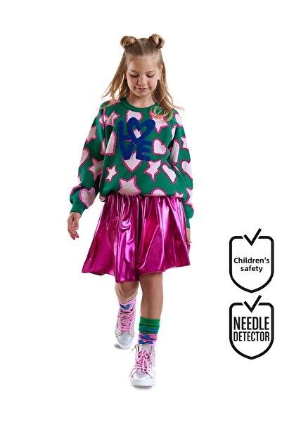 Denokids Starry Heart Girl's Green Knitwear Sweater