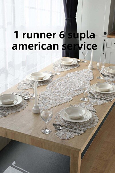 Çt Çeyizci Tekstil مجموعة تقديم الطعام الأمريكية 1 Runner 6 Supla - مجموعة مفرش المائدة