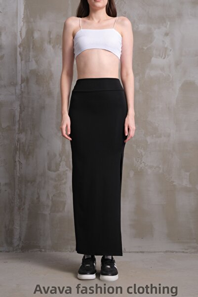 AVAVA Fekete oszmán szövet hosszú ceruza és szoknya