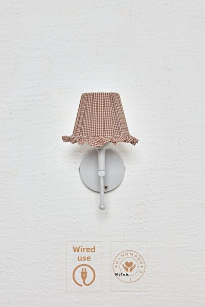 Maison Avf Brown Gingham Wired Wall Lighting Sconce - Lower White