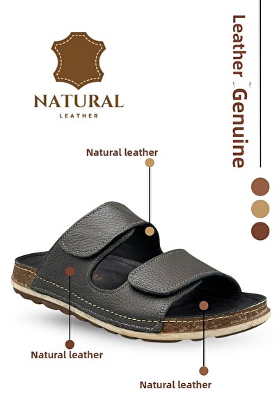 sermoda Ανδρικές παντόφλες διπλό Velcro Γνήσιο δέρμα Παντόφλες από φυσικό δέρμα C Smoked