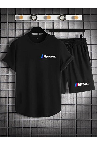 dont quıt Men's Black 2-Piece Oval Cut Suit Shorts & T-Shirt Impower