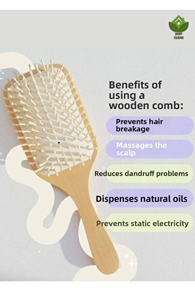 DUFF CLEAN Βούρτσα μαλλιών με ξύλινη λαβή από μπαμπού Ξύλινη χτένα