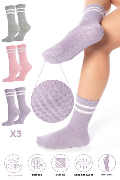 SAYSEZ Șosete de tenis colorate din bambus pentru femei - Talpă anti-alunecar...