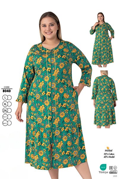 ROMEO LİFE Women's Plus Size Cotton Modal Fabric Zipper Patterned Summer Dress 8040