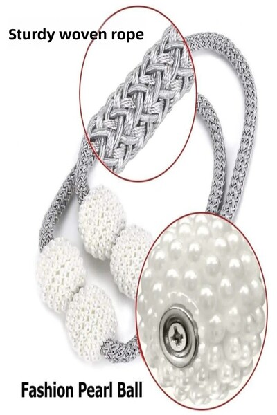 safestore 2 τμχ Μαγνητικά κλιπ κουρτινών εσωτερικής διακόσμησης - μαργαριταρένιες μπάλες, πόρπες και ράβδοι σύνδεσης σχοινιού