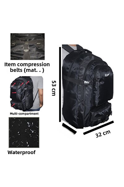 Baggor Σακίδιο πλάτης 50 Lt Μαύρο μεγάλου μεγέθους αδιάβροχο πολλαπλών διαμερισμάτων Πεζοπορία-Ταξίδια-Σχολείο-Ορεινό-Πεζοπορία