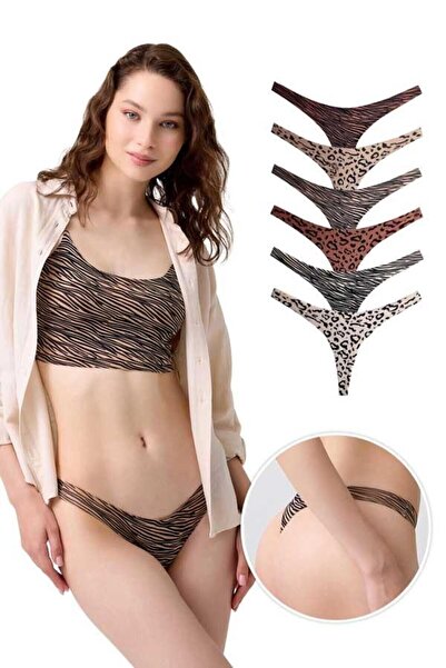 Cottonhill Laser Cut Basic Patterned Women's Thong Panties - Pack of 6