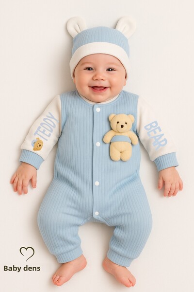 BABYDEN'S طقم بدلة أطفال حديثي الولادة بتصميم دب تيدي مع قبعة، مصنوع من القطن...