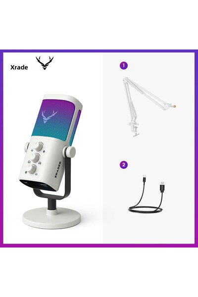 Xrades طقم ميكروفون احترافي M3 PRO WHH مع حامل مزدوج لليوتيوبرز واللاعبين ومق...