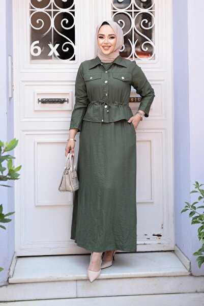 N.S NEVA STYLE بدلة مزدوجة من الفستان الإسلامي الكاكي مع سترة 44651HK