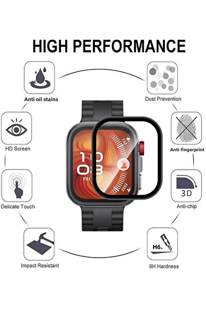 Fibaks Huawei Watch Fit 4 Compatible Full Covering Curved Black Frame Pet Watch Screen Protector